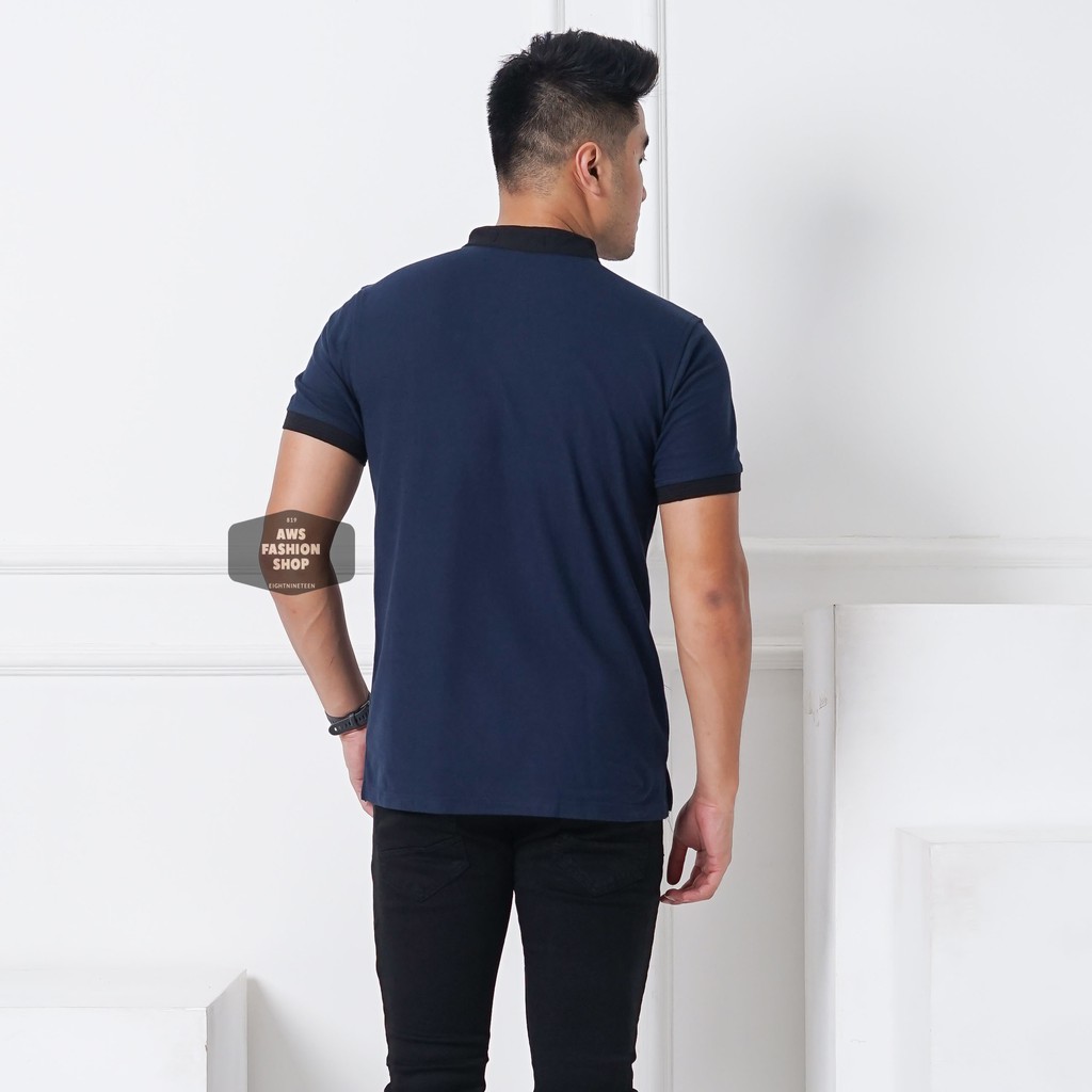 Kaos Polo Pria Polo Shirt Kerah Shanghai Polos Biru Navy Lengan Pendek Ada BIG SIZE JUMBO XXL / 3XL