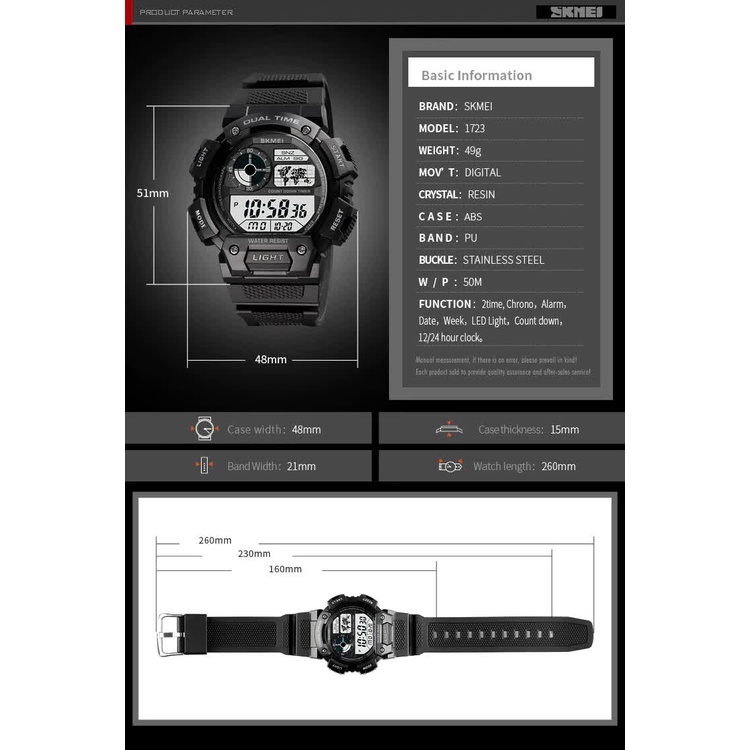 Jam Tangan Pria SKMEI 1723 Digital Double Time Original SKMEI Water resist 3 atm SKMEINDONESIA