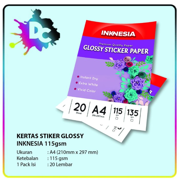 

perekat-pengikat- kertas stiker - high glossy sticker paper inknesia a4 - 135 gsm -pengikat-perekat.