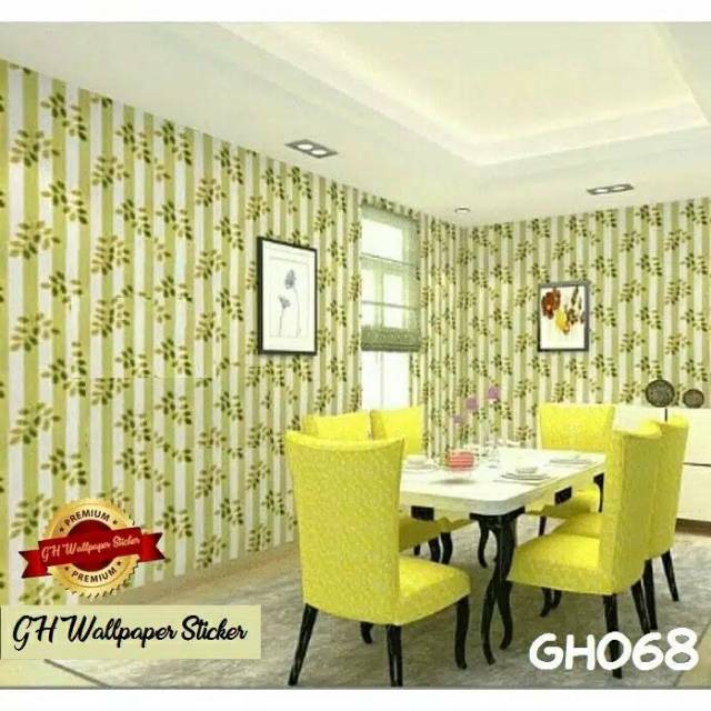 COD Wallpaper dinding Motif Salur Daun Hijau / Wallpaper Dinding Salur Daun murah