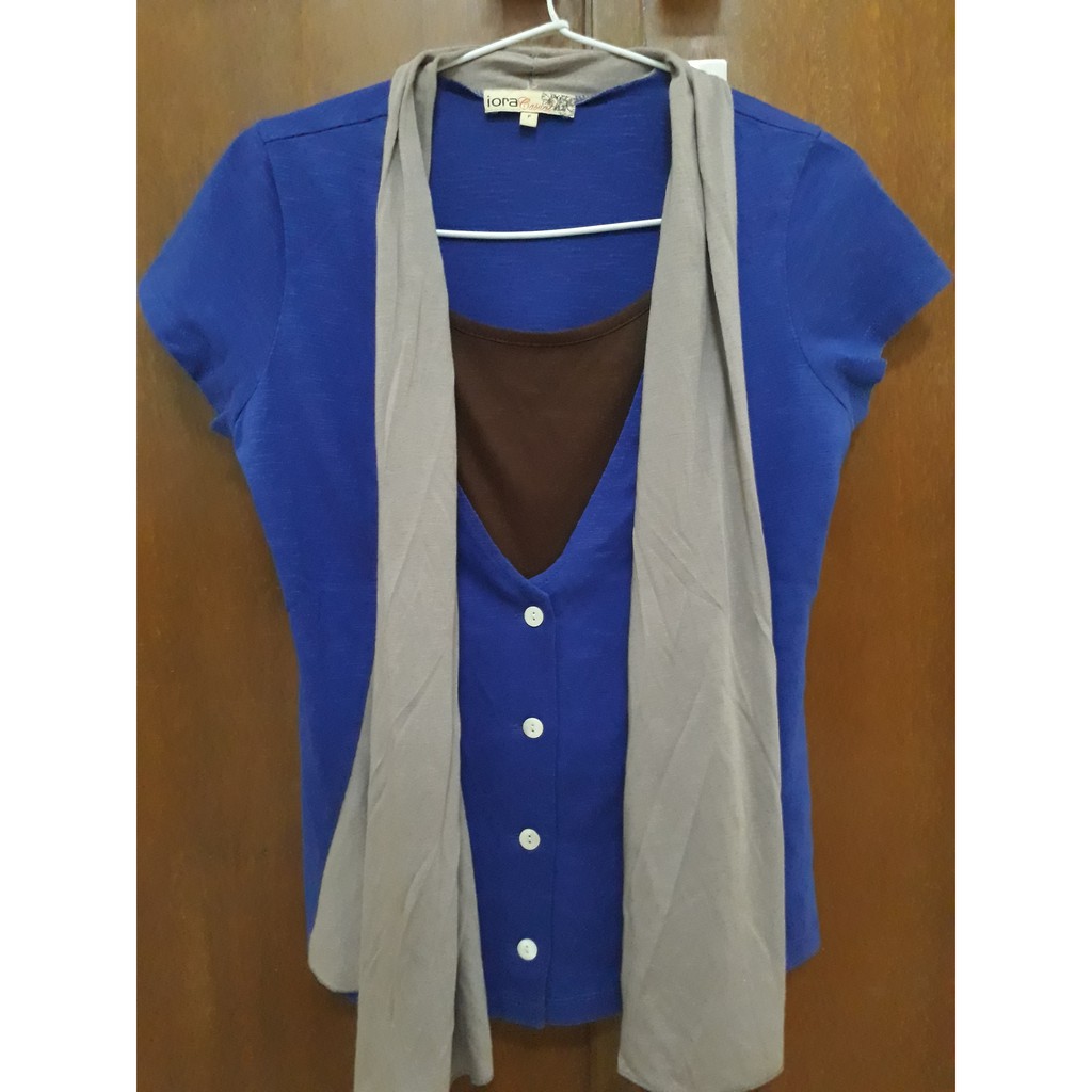 05 baju atasan Iora biru abu coklat