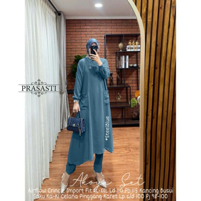 baju setelan celana wanita tunik panjang AKOYA SET