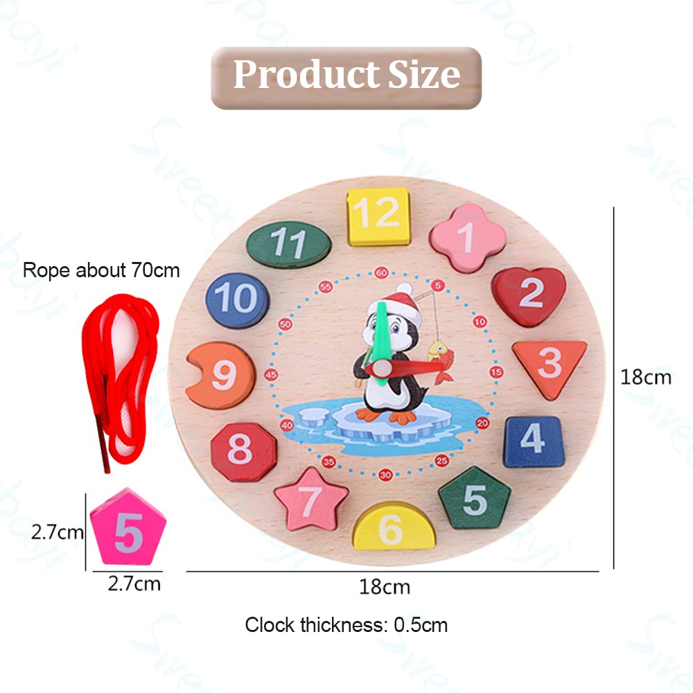 Sweetybayi Set penguin beaded clock/Jam kayu/puzzle bentuk