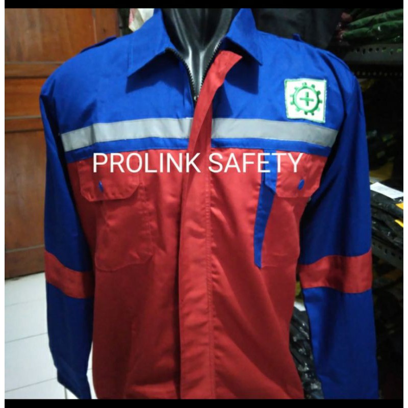 SERAGAM SAFETY BAHAN CATON MERAH BIRU RESLETING