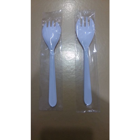 Spork Steril 2 in 1/ Sendok Garpu Plastik Putih 2 in 1 Isi 100pcs