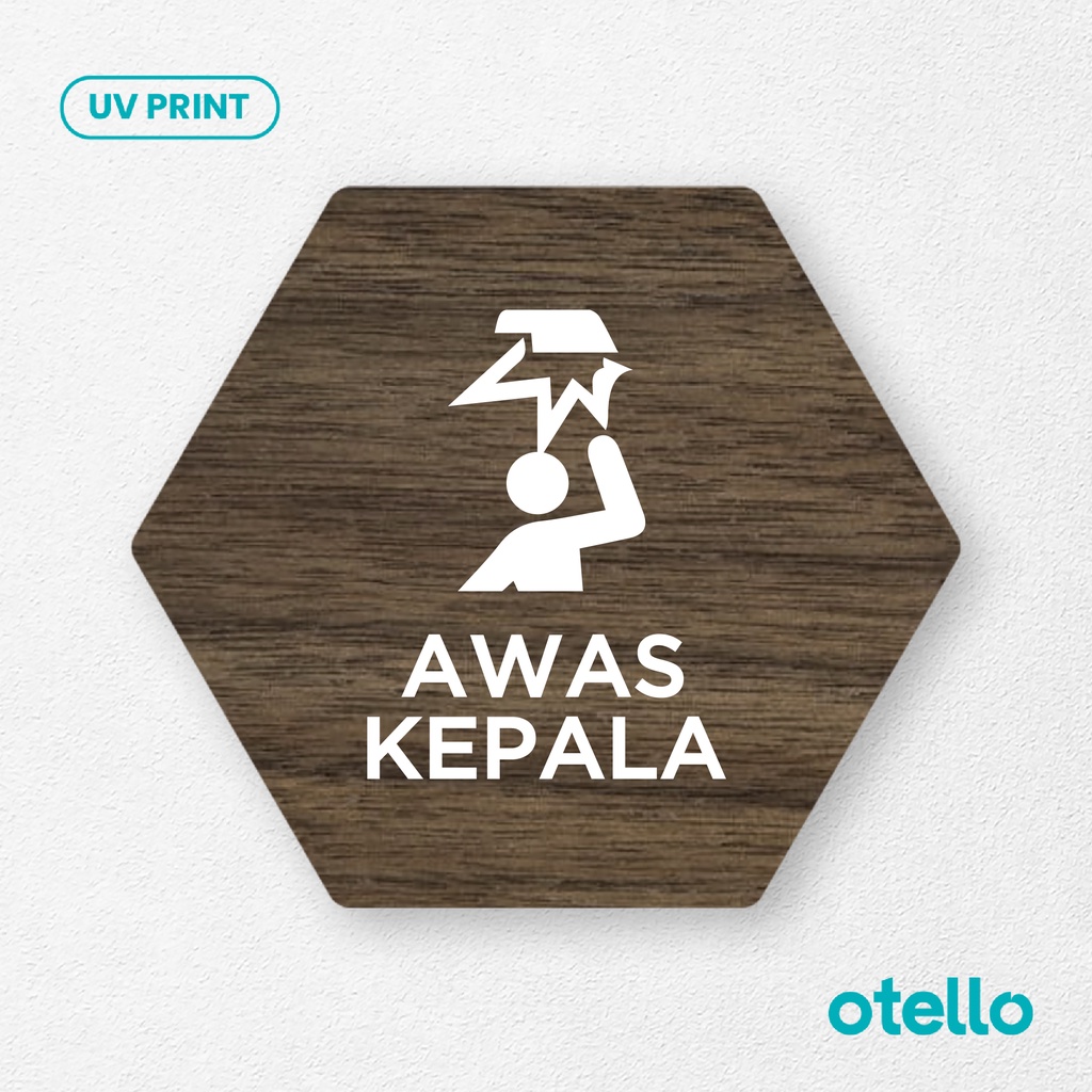 Signage Awas Kepala Sign Board Kayu Print Wooden Papan Label Tempel Rambu Sticker Peringatan Dinding