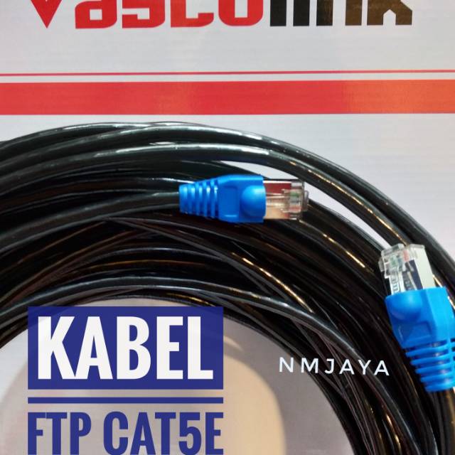 Kabel Lan Outdoor 90 Meter FTP CAT5e Siap Pakai sudah dicrimping rj45 besi dan plugbooth Vascolink Hitam