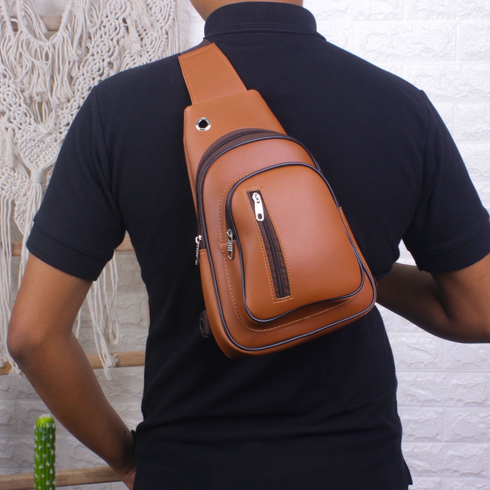 Selempang Kulit Pria Tas Hp Tas Dada Sling Bag pu leather Selempang Sling Bag pria - ESL01