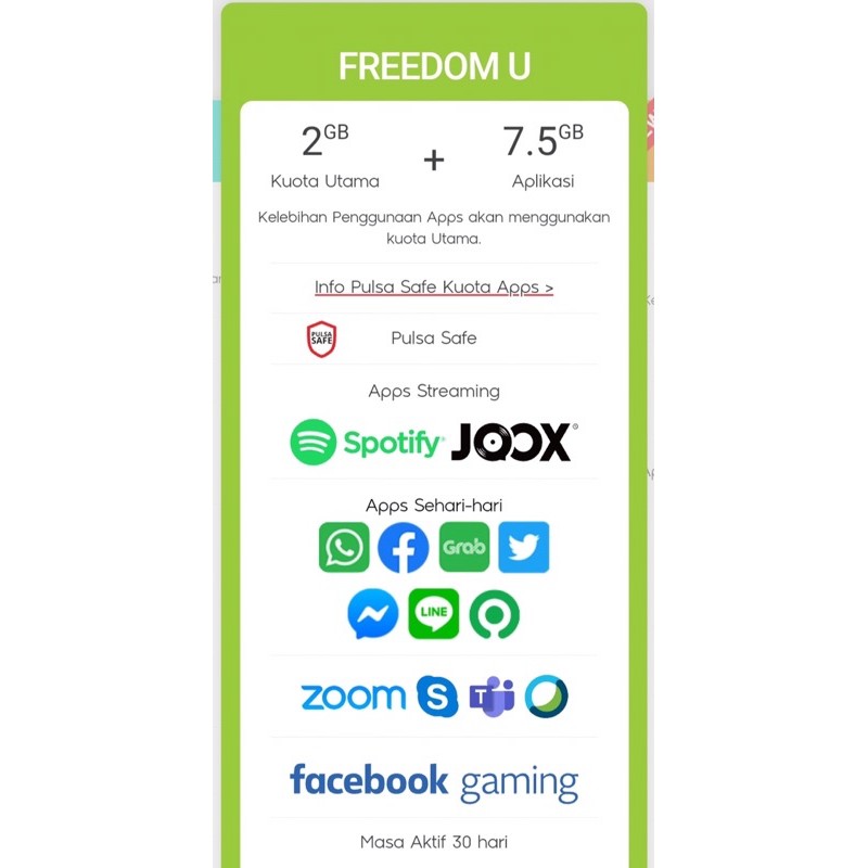 INDOSAT FREEDOM U 2GB, 3GB, 7GB, 10GB, 60GB PAKET DATA 30HARI