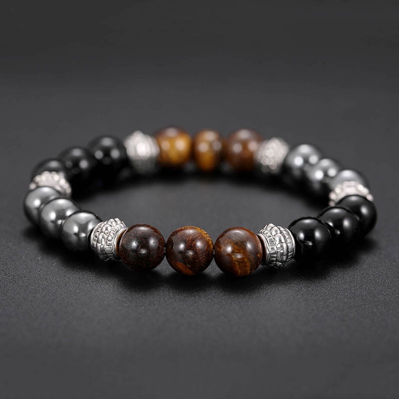 Hot 8 mm Fashion Men Natural Black Obsidian HematiteTiger Eye Beads Stone Bracelet