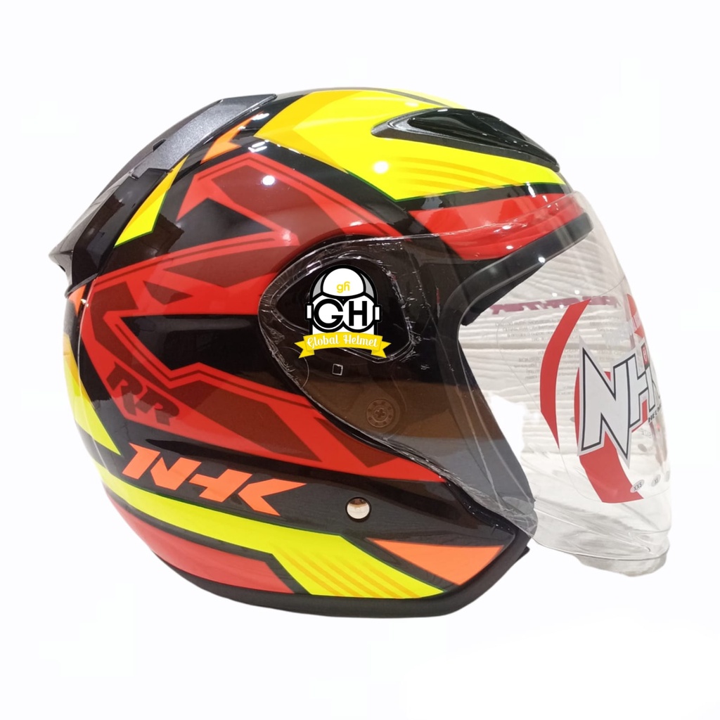 HELM NHK R6 MOTIF STARCO BLACK YELLOW RED HALF FACE NHK R6 MOTIF