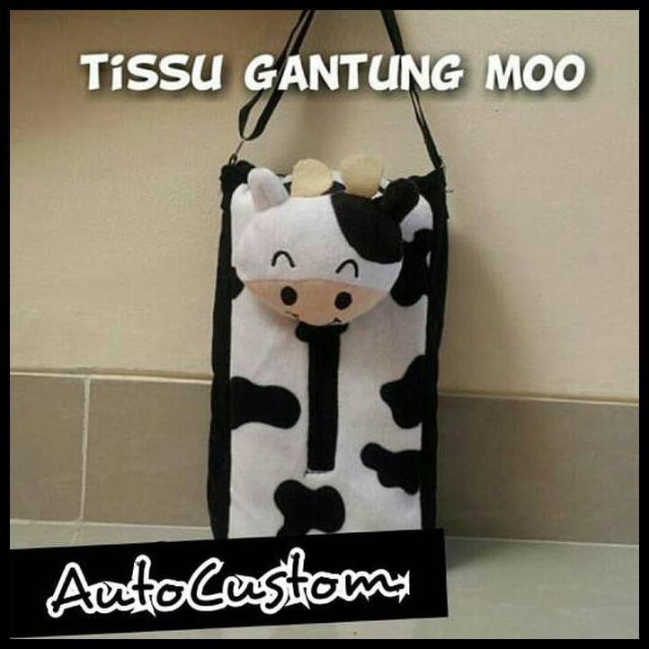 Uzrv Tempat Tissu Mobil Tas Gantung Moo Sapi Totol Hitam-Putih Dxff