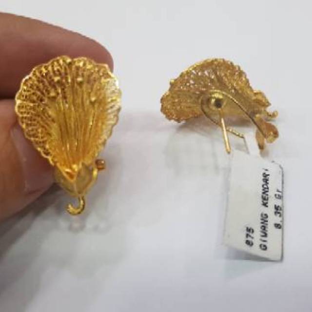 Giwang emas asli kadar 875 model bunga