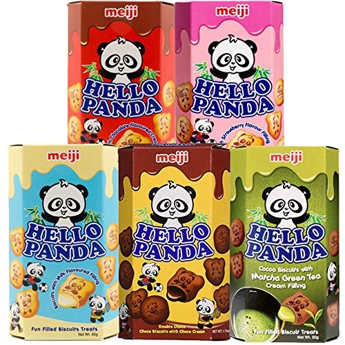 Hello Panda Biskuit Meiji Cheese Vanila Milk Cookies Cream Strawberry 45Gr