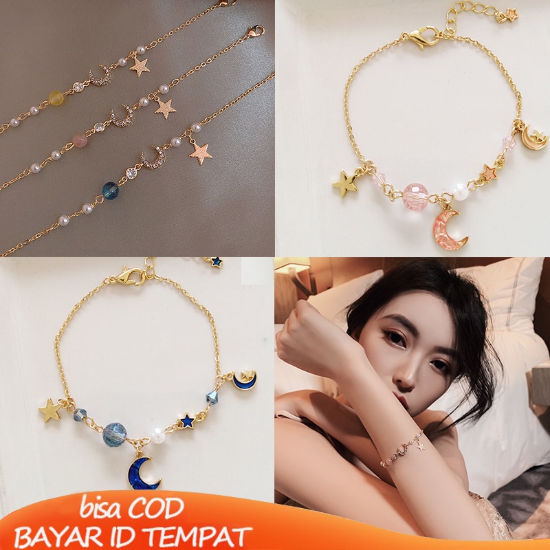 【Ready Stock】✨Gelang Dengan Anti karat Dan Anti Luntur COD Liontin Bentuk Bintang Dan Bulan Gaya Korea Untuk Aksesoris Wanita Fashion Murah 2022 Terbaru