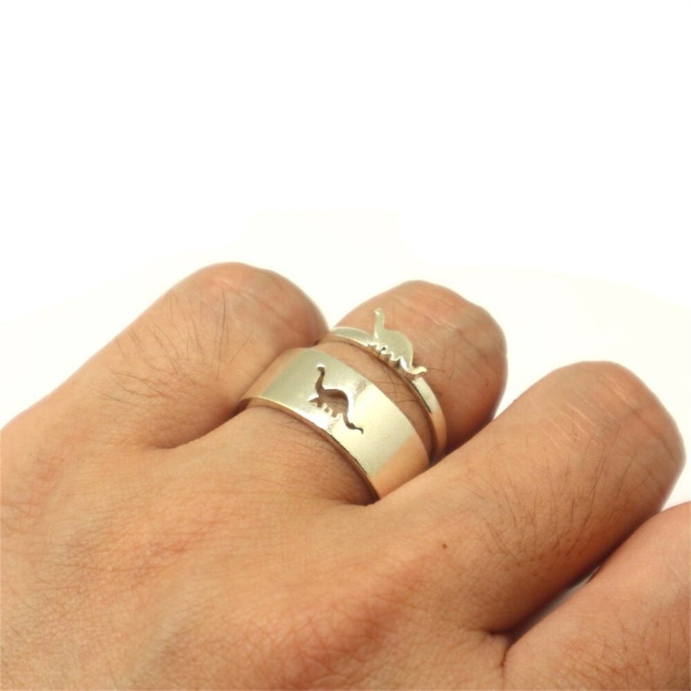 Cute Little Dinosaur Couples Thin Ring Wide Ring Fashion Simple Engagement Jewelry Statement Women Sweetheart Gift