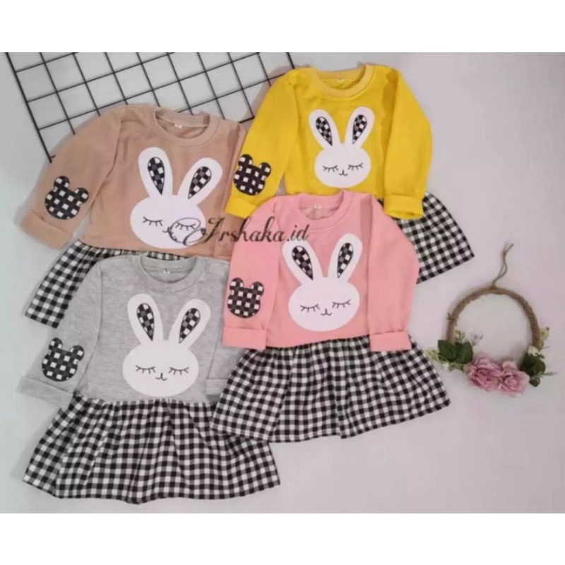 Dress Anak Perempuan Pakaian Baju Dress Rabbit Bunny Anak Perempuan Usia 1-6 Tahun