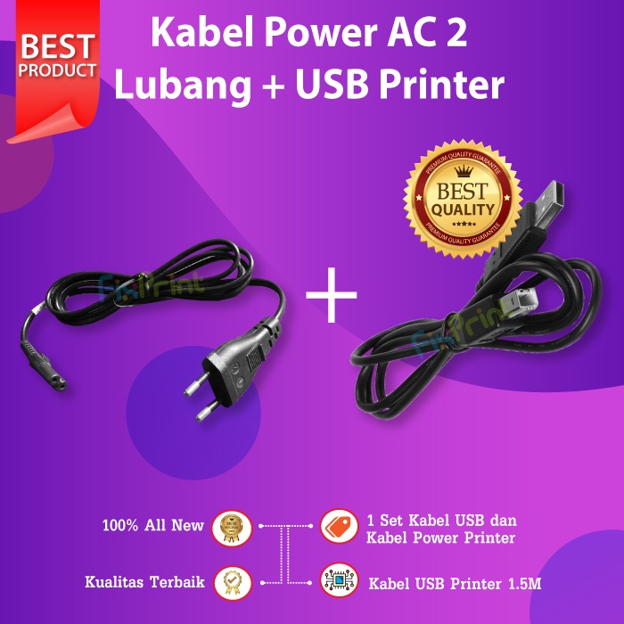 Kabel Power AC 2 Lubang + USB Printer Canon Epson HP Brother Xerox