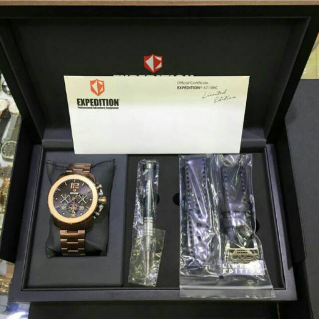 Jam tangan pria EXPEDITION E6715M LIMITED EDITION BROWN ROSEGOLD FULLSET