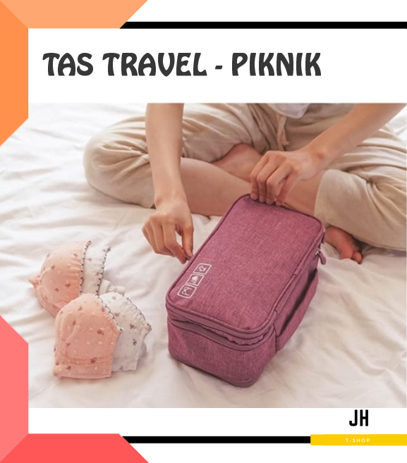 Travel Pouch - Makeup Bag Wanita - Underwear Bag - Tas Travel - Tas Bekal - Tas Piknik denim777