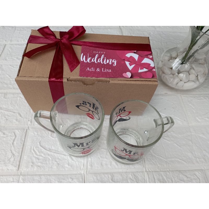 Gelas Couple Mr Mrs Wedding Anniversary Valentine Gift Best Seller