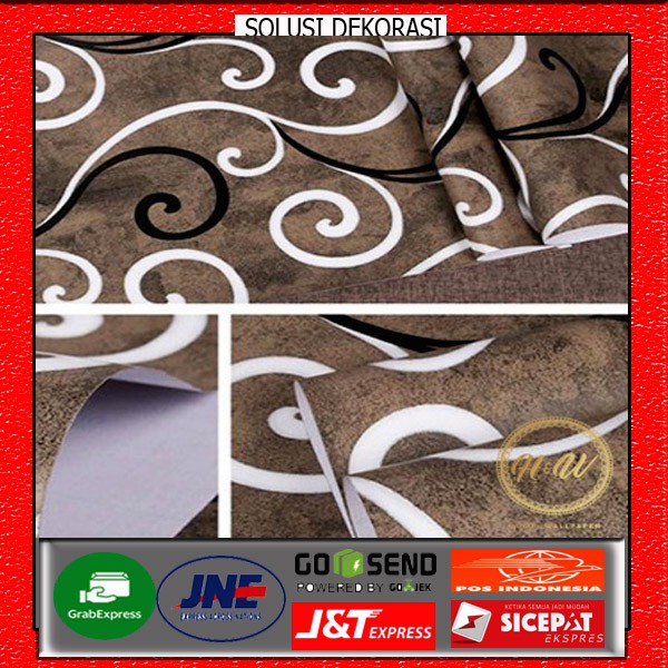 Motif Clasic Line Wallpaper Dinding  Hitam Putih Dasar Coklat | Size 45 cm x 10 meter