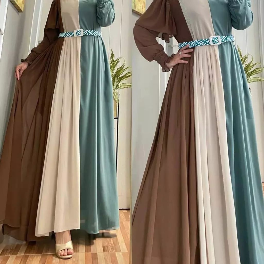 Gamis Malaysia Ceruty Babydoll Full Furing Baju Kondangan Wanita Pelangi Dress Gaun Pesta Muslimah Gamis Jumbo