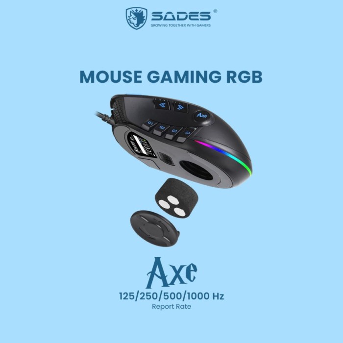 Sades Axe Mouse Gaming Macro RGB FPS/Moba Mechanical Black Original - Hitam