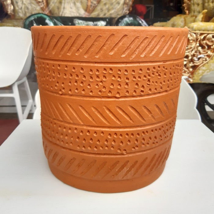 Homedecorbandung_Megaputeri | Barang Antik  | Pot Terakota Motif Batik Antik| Bisa Bayar Ditempat | 