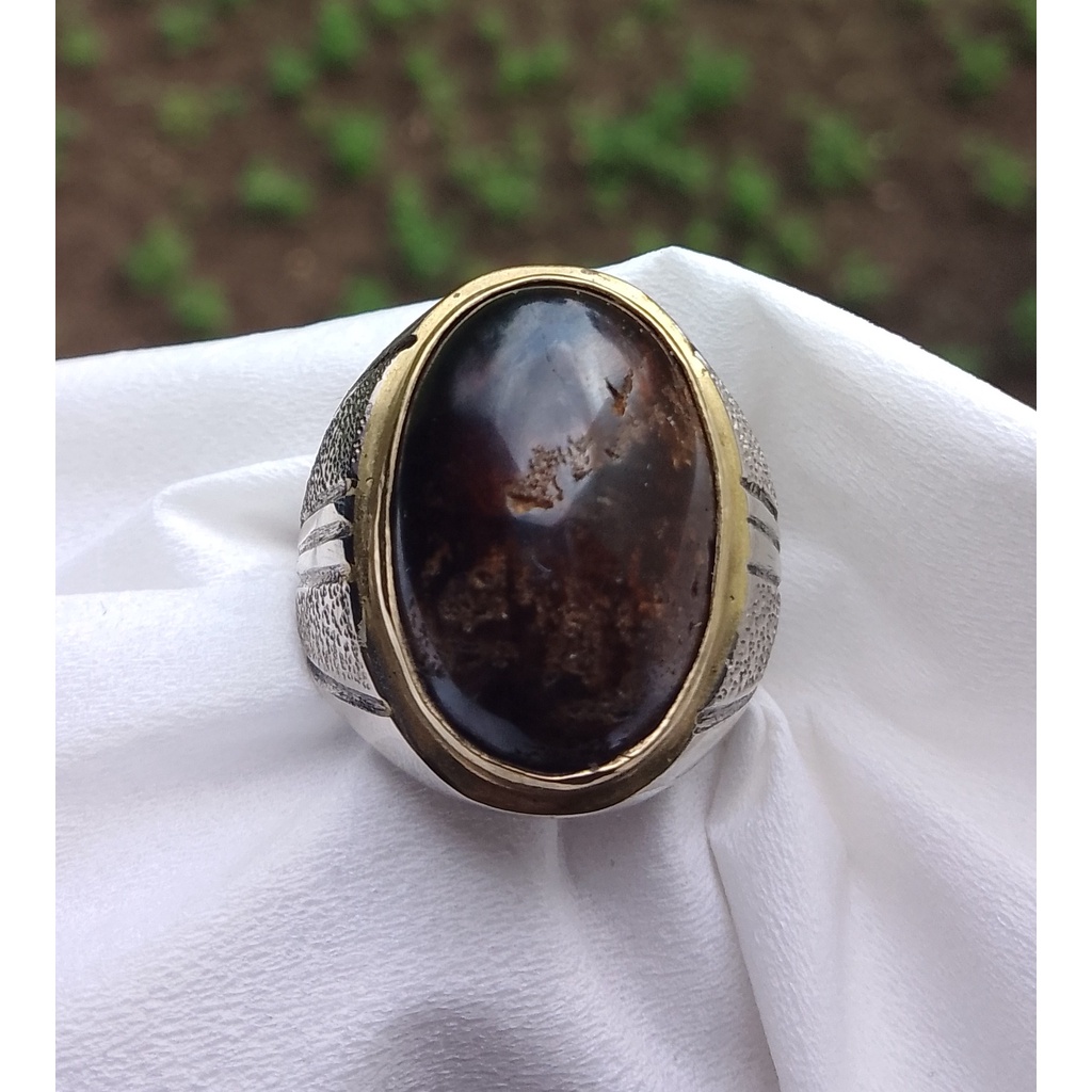 Natural Garnet NTE Big Size Ring Koin Handmade
