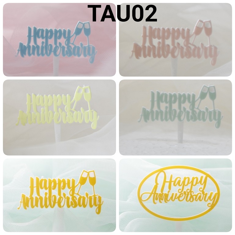 TAU02 Cake cupcake topper kue happy wedding anniversary pastel biru (TULISAN) papaya balon