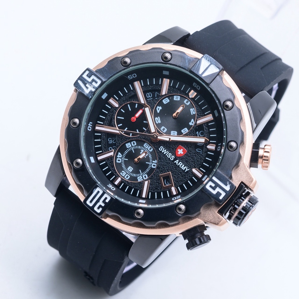 BEST SELLER JAM TANGAN PRIA SW R170 TALI RUBBER CHRONO AKTIF TANGGAL AKTIF DM 4.8CM FREE BOX BATERAI CADANGAN || JAM TANGAN FASHION PRIA JAM TANGAN COWOK MURAH SW1SS