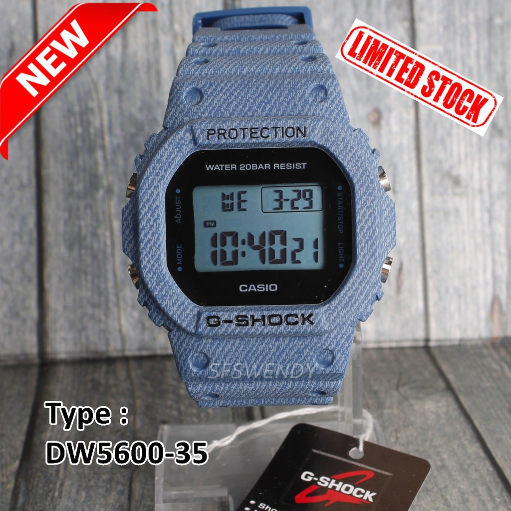 G Shock Motif Jeans Navy denim DW5600 kotak , Jam Tangan pria digital murah