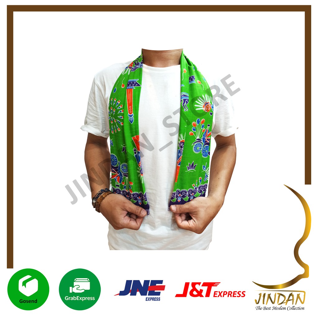 Selendang Betawi Syal Batik Cukin Ondel-Ondel Betawi-Hijau - 02