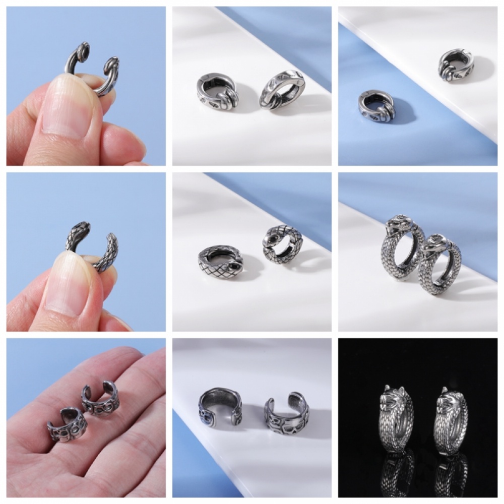 1 Pasang Anting Klip Tanpa Tindik Desain Tengkorak Laba-Laba Bahan Stainless Steel Gaya Punk