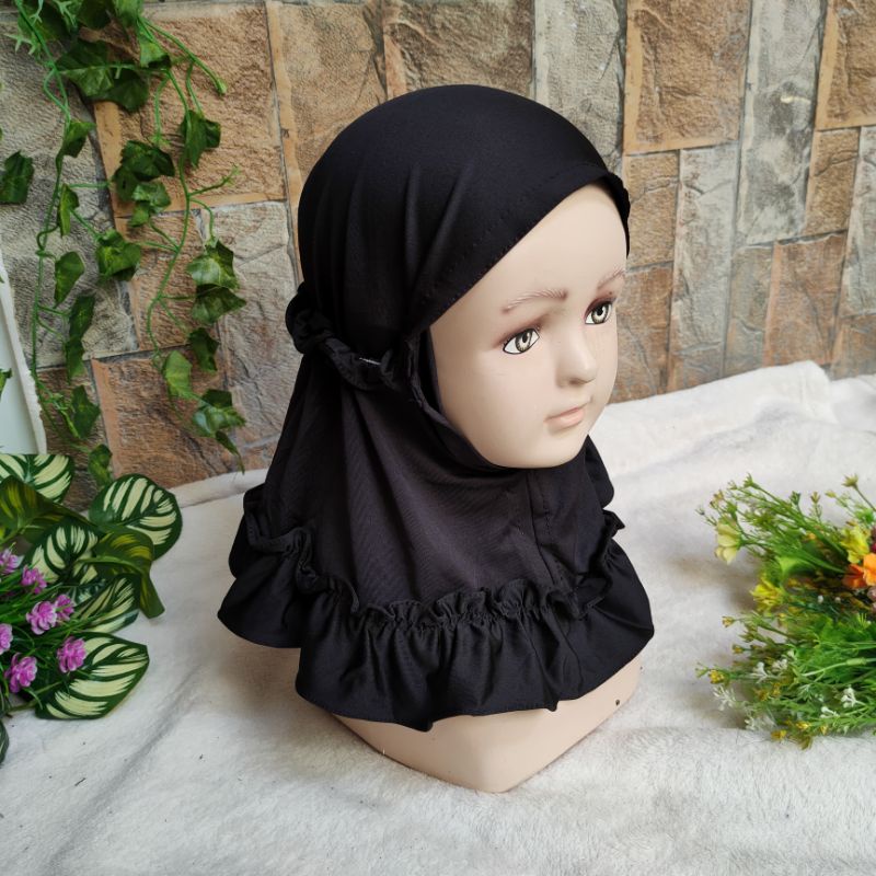 Jilbab baby anak lucu unyu premium 3 4 5 6 7 8 9 bulan 1 2 tahun hijab lucu bahan jersey ( jilbab rempel momo baby )