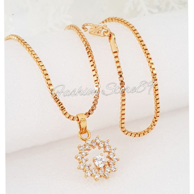 Kalung Impor Fashion Perhiasan lapis Emas kalung Liontin full permata Zirconia impor