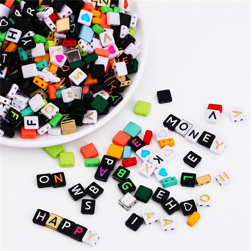 New 50/100Pcs Double Hole Acrylic Letter Beads Square Loose Beads For Jewelry Making DIY Handmade Bracelet Hole 1mm