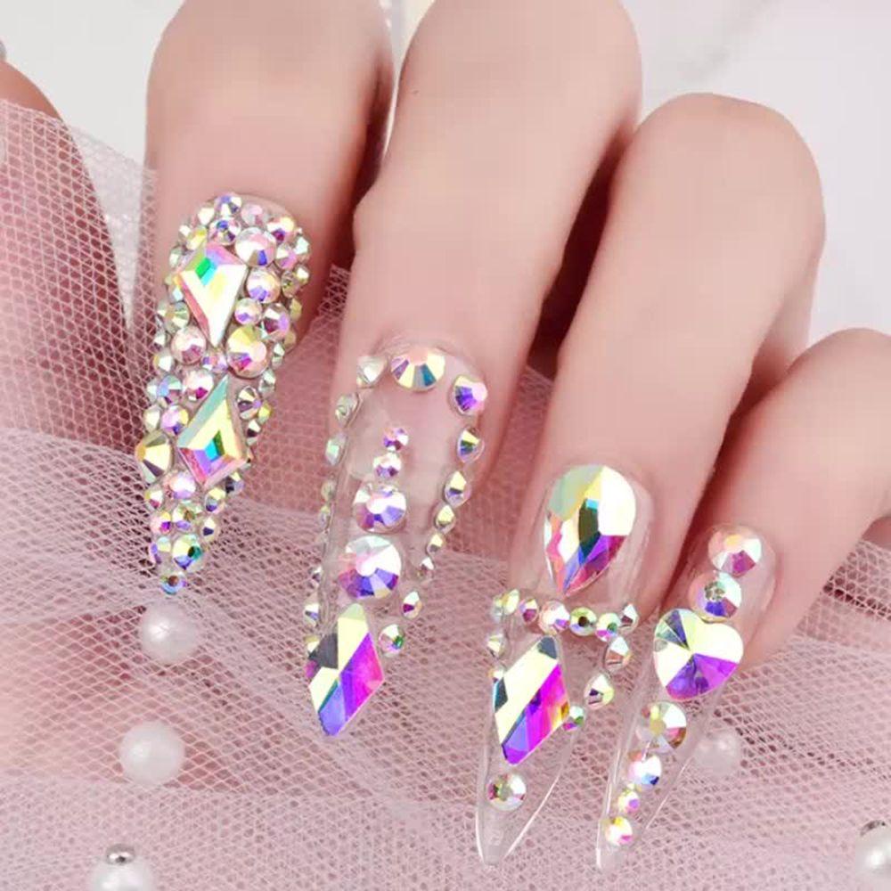 Suyo Kristal Kuku Berlian Buatan Wanita Glitter Berlian Permata Flat Bottom