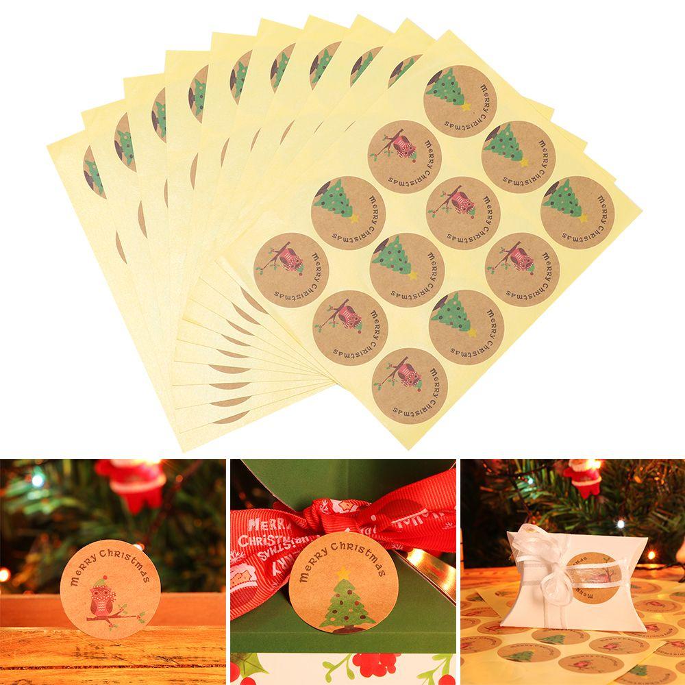 SUYO 60 /120 pcs Stiker Natal Burung Hantu Panas Kreatif Baking Paket Kertas Hadiah Permen Tag DIY Desain Kemasan Segel