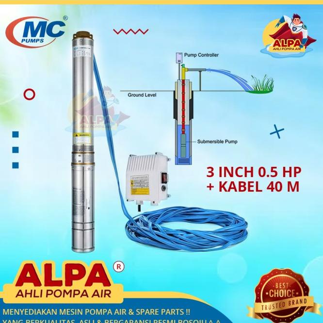 Pompa Air Satelit National Mc 3.0 Inch 0.5 Hp Komplit Kabel - 40 Meter