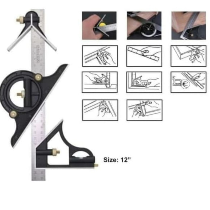 

Penggaris Waterpass Siku Kombinasi Dengan Busur 12" / Penggaris Busur