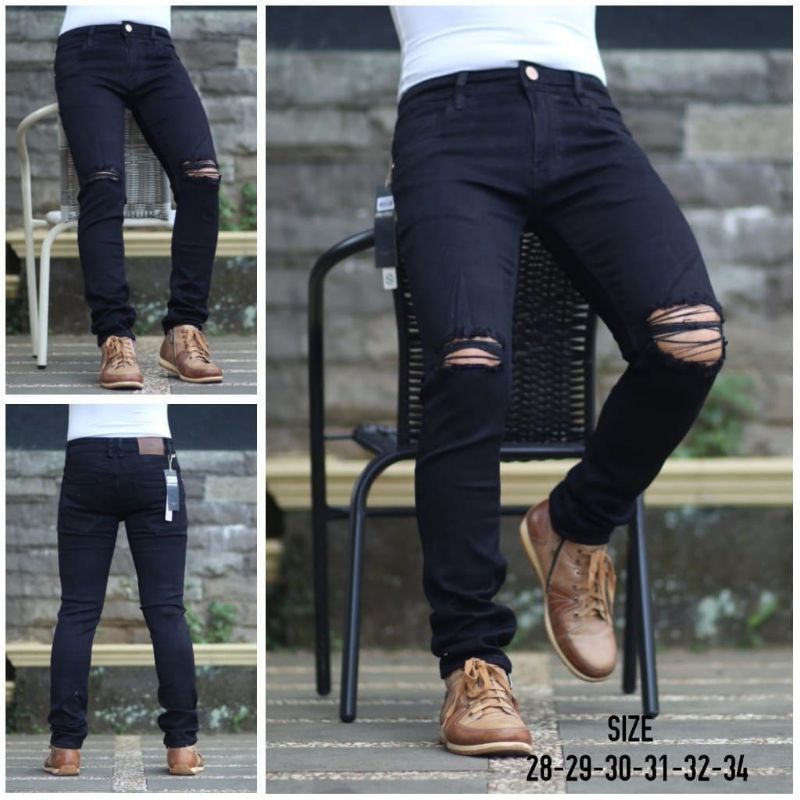 [COD] CELANA JEANS PRIA SOBEK LUTUT ROBEK RIPPED SOFT JEANS PREMIUM DESTROY