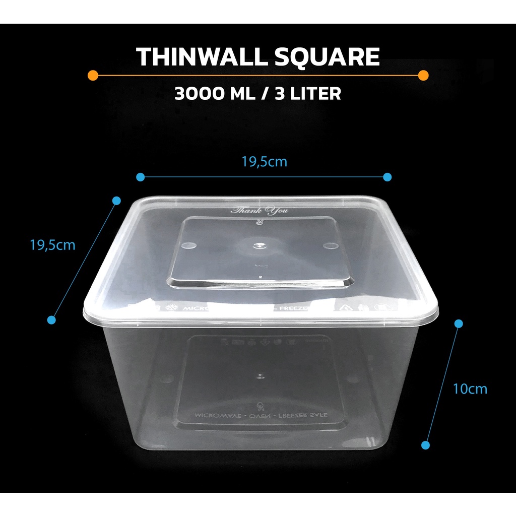 

Thinwall Square 3000ml + TUTUP isi 25 / Box Kotak Plastik Murah