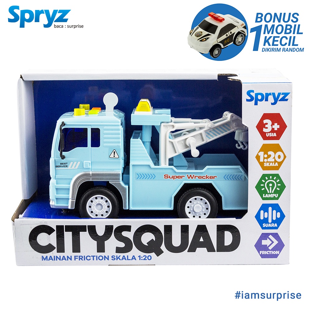 Spryz Citysquad Mainan Truk Derek 1:20 dengan Mesin Friction, Lampu &amp; Suara