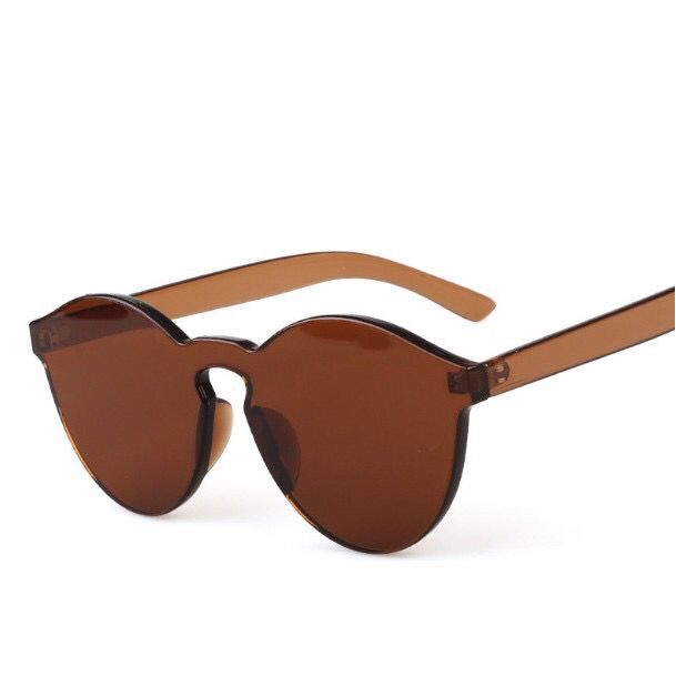 ✨Bayar di Tempat✨Kacamata Pria/Wanita-Jelly-Permen-Warna-Fashion-Tanpa Frame-Sunglasses-Murah-#8 Coklat