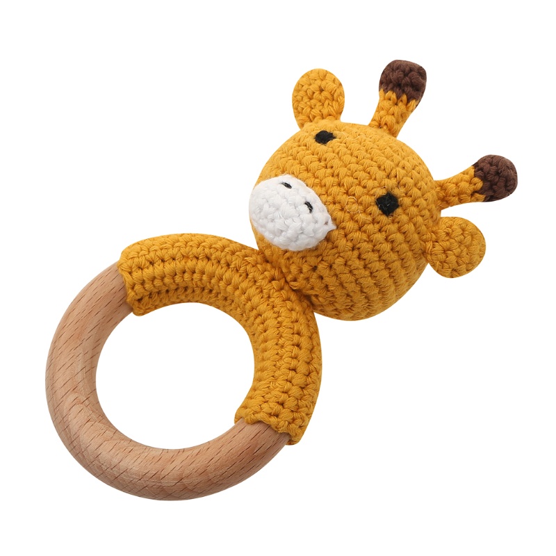 Mary 1PC Mainan Rattle Teether Bayi Bentuk Kartun Hewan Bahan Kayu Crochet DIY