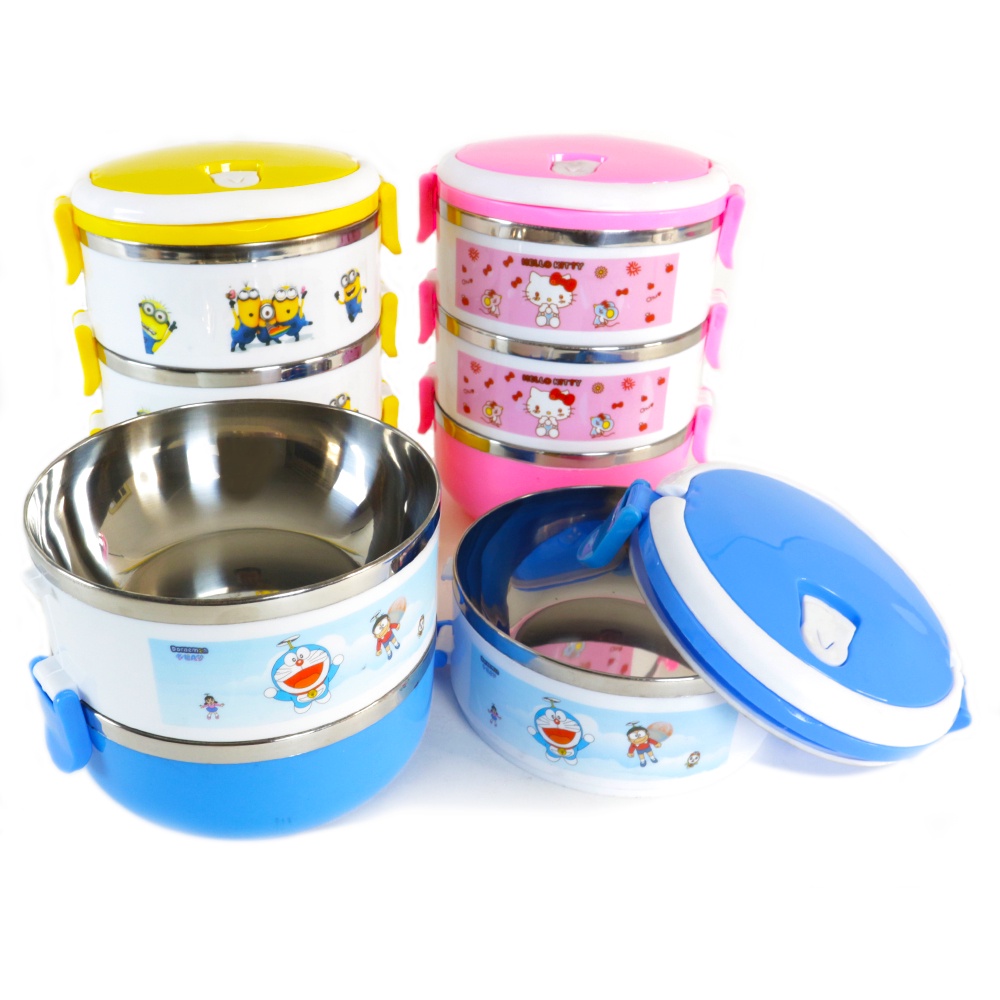 Lunch box Rantang bulat stainless steel susun 3 karakter