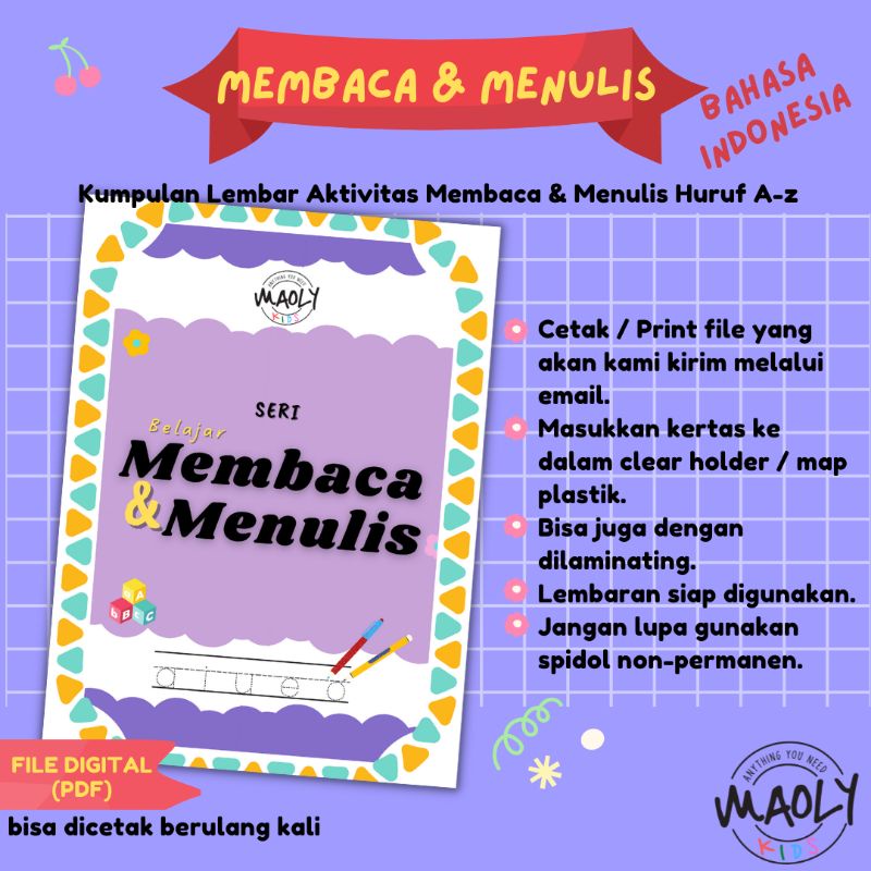 Membaca &amp; Menulis Suku Kata Belajar Berhitung Mengenal Angka Huruf Menggambar Mewarnai Worksheet Lembar Kerja Anak PAUD/TK Edutoys Mainan Edukasi Printable