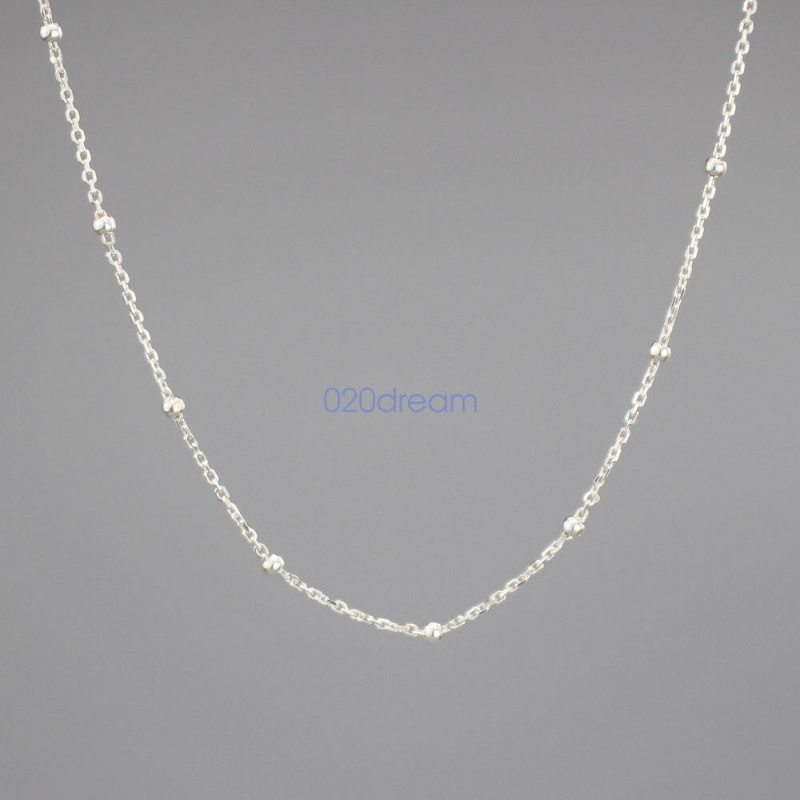 100% Nyata 925 rantai perak murni  Kalung CURB Chain W/Bead 14-30 Inches Stamped Italy